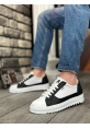 MirgeShoes Beyaz-Siyah Bağcıklı Erkek Spor Ayakkabı Tırtıklı Kalın Yüksek BYZ Taban MRG010602641