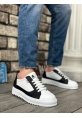 MirgeShoes Beyaz-Siyah Bağcıklı Erkek Spor Ayakkabı Tırtıklı Kalın Yüksek BYZ Taban MRG010602641