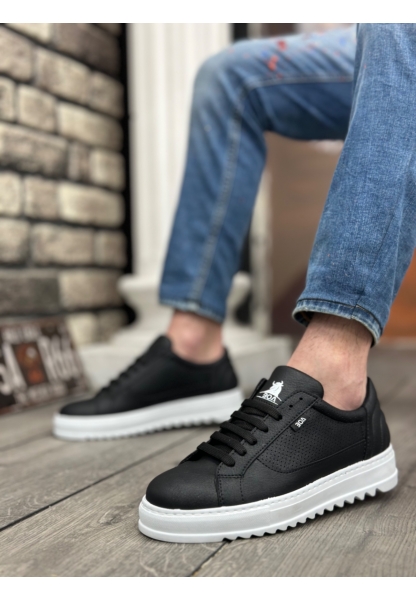 MirgeShoes Siyah Bağcıklı Erkek Spor Ayakkabı Tırtıklı Kalın Yüksek BYZ Taban MRG010602641