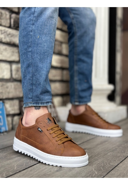 MirgeShoes Taba Bağcıklı Erkek Spor Ayakkabı Tırtıklı Kalın Yüksek BYZ Taban MRG010602641