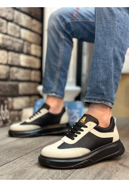 MirgeShoes Gri-Siyah Bağcıklı Erkek Spor Ayakkabı Kalın Yüksek SYH Taban MRG010602645