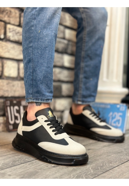 MirgeShoes Gri-Siyah Bağcıklı Erkek Spor Ayakkabı Kalın Yüksek SYH Taban MRG010602645