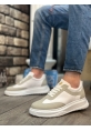 MirgeShoes Beyaz-Gri Bağcıklı Erkek Spor Ayakkabı Kalın Yüksek BYZ Taban MRG010602645