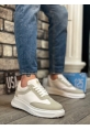 MirgeShoes Beyaz-Gri Bağcıklı Erkek Spor Ayakkabı Kalın Yüksek BYZ Taban MRG010602645