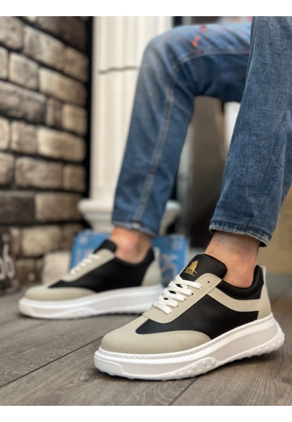 MirgeShoes Gri-Siyah Bağcıklı Erkek Spor Ayakkabı Kalın Yüksek BYZ Taban MRG010602645