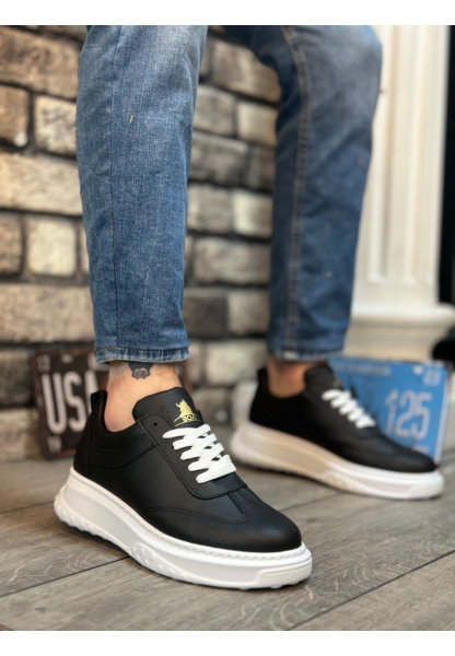 MirgeShoes Siyah Bağcıklı Erkek Spor Ayakkabı Kalın Yüksek BYZ Taban MRG010602645