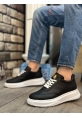 MirgeShoes Siyah Bağcıklı Erkek Spor Ayakkabı Kalın Yüksek BYZ Taban MRG010602645