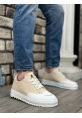 MirgeShoes Krem Bağcıklı Erkek Spor Ayakkabı Keten Tırtıklı Kalın Yüksek BYZ Taban MRG010602646