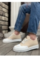 MirgeShoes Krem Bağcıklı Erkek Spor Ayakkabı Keten Tırtıklı Kalın Yüksek BYZ Taban MRG010602646