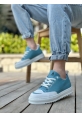MirgeShoes Turkuaz Bağcıklı Erkek Spor Ayakkabı Keten Tırtıklı Kalın Yüksek BYZ Taban MRG010602646