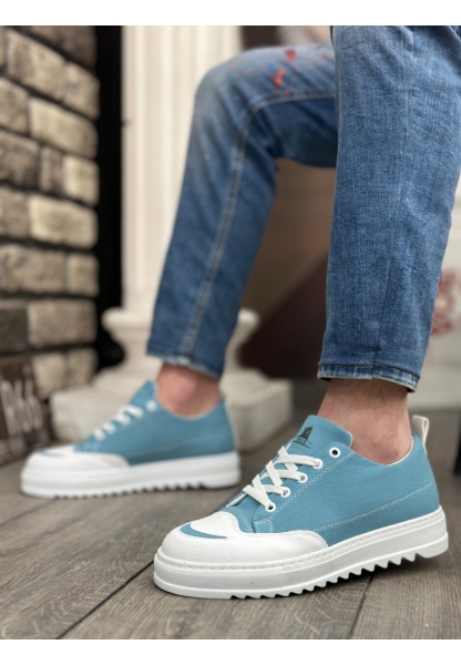 MirgeShoes Turkuaz Bağcıklı Erkek Spor Ayakkabı Keten Tırtıklı Kalın Yüksek BYZ Taban MRG010602646