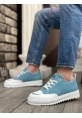 MirgeShoes Turkuaz Bağcıklı Erkek Spor Ayakkabı Keten Tırtıklı Kalın Yüksek BYZ Taban MRG010602646