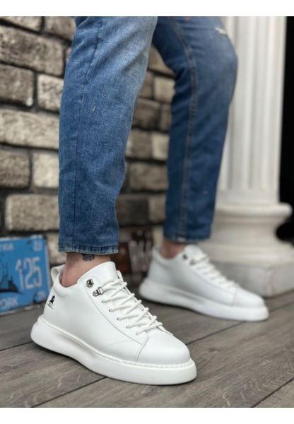 MirgeShoes Beyaz Bağcıklı Erkek Spor Ayakkabı Vinnex Yüksek Kalın BYZ Taban MRG010602649