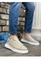 MirgeShoes Krem Bağcıklı Erkek Spor Ayakkabı Süet Yüksek Kalın BYZ Taban MRG010602649