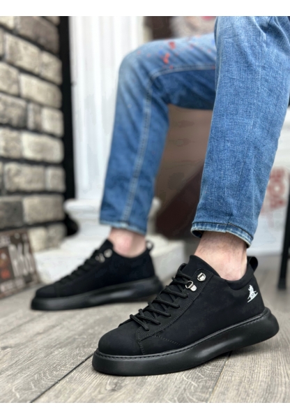 MirgeShoes Siyah Bağcıklı Erkek Spor Ayakkabı Vinnex Yüksek Kalın SYH Taban MRG010602649