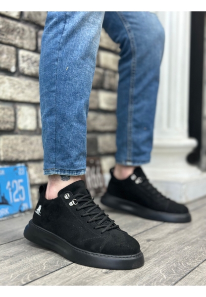 MirgeShoes Siyah Bağcıklı Erkek Spor Ayakkabı Süet Yüksek Kalın SYH Taban MRG010602649