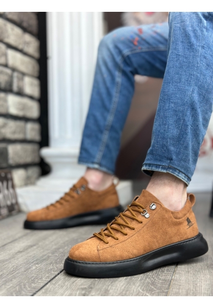 MirgeShoes Taba Bağcıklı Erkek Spor Ayakkabı Süet Yüksek Kalın SYH Taban MRG010602649