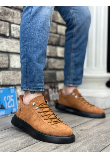 MirgeShoes Taba Bağcıklı Erkek Spor Ayakkabı Süet Yüksek Kalın SYH Taban MRG010602649