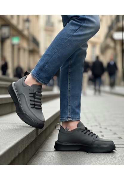 MirgeShoes Füme Bağcıklı Erkek Spor Ayakkabı Cilt Deri Merdiven Desen Yüksek SYH Taban MRG010602650