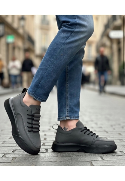 MirgeShoes Füme Bağcıklı Erkek Spor Ayakkabı Cilt Deri Merdiven Desen Yüksek SYH Taban MRG010602650