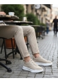 MirgeShoes Krem Bağcıklı Erkek Spor Ayakkabı süet Deri Merdiven Desen Yüksek BYZ Taban MRG010602650