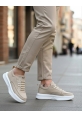 MirgeShoes Krem Bağcıklı Erkek Spor Ayakkabı süet Deri Merdiven Desen Yüksek BYZ Taban MRG010602650