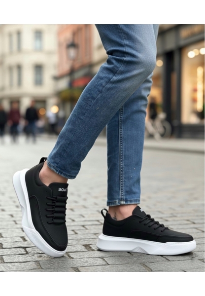 MirgeShoes Siyah Bağcıklı Erkek Spor Ayakkabı Merdiven Desen Yüksek BYZ Taban MRG010602650
