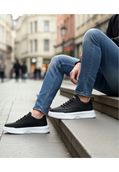MirgeShoes Siyah Bağcıklı Erkek Spor Ayakkabı Merdiven Desen Yüksek BYZ Taban MRG010602650