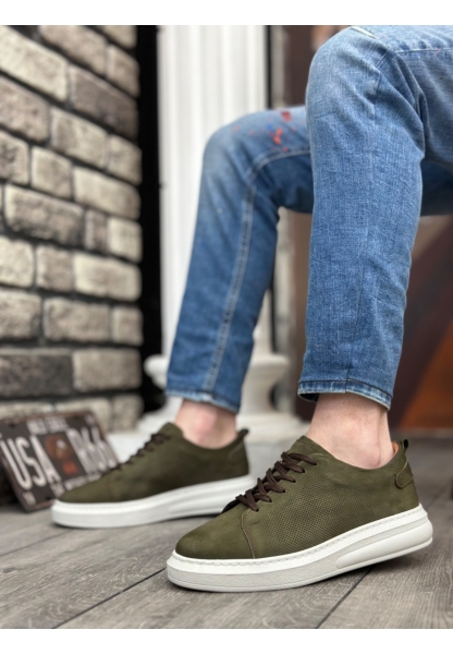 MirgeShoes Haki Bağcıklı Erkek Casual Ayakkabı İçi Dışı Hakiki Nubuk Deri BYZ Taban MRG010602654