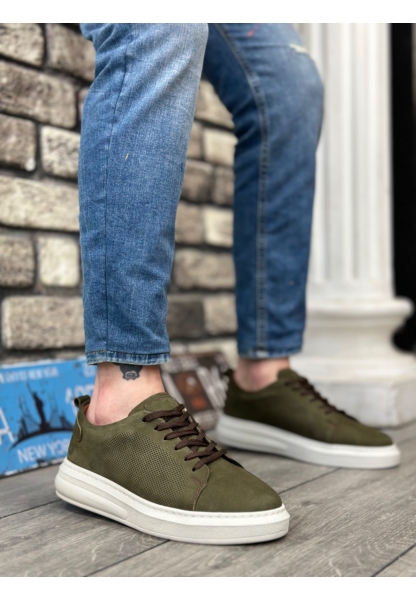 MirgeShoes Haki Bağcıklı Erkek Casual Ayakkabı İçi Dışı Hakiki Nubuk Deri BYZ Taban MRG010602654