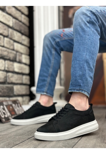 MirgeShoes Siyah Bağcıklı Erkek Casual Ayakkabı İçi Dışı Hakiki Nubuk Deri BYZ Taban MRG010602654