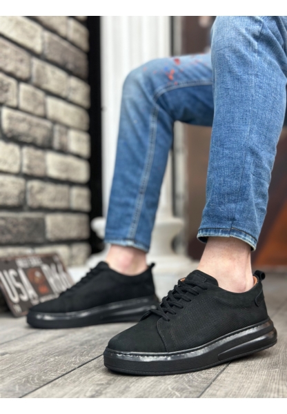 MRG0336 İçi Dışı Hakiki Nubuk Deri Siyah Tabanlı Bağcıklı Casual Erkek Ayakkabı