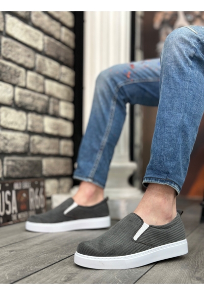 MirgeShoes Gri Bağcıksız Erkek Günlük Ayakkabı Kadife Kalın BYZ Taban MRG010602657