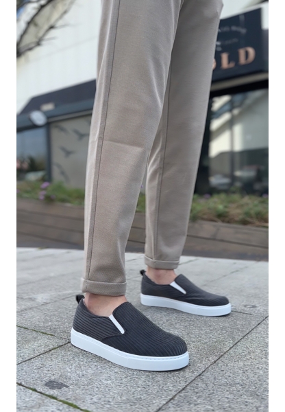 MirgeShoes Gri Bağcıksız Erkek Günlük Ayakkabı Kadife Kalın BYZ Taban MRG010602657