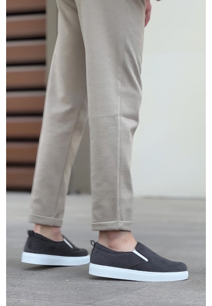 MirgeShoes Gri Bağcıksız Erkek Günlük Ayakkabı Kadife Kalın BYZ Taban MRG010602657