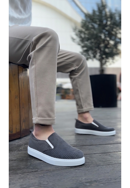 MirgeShoes Gri Bağcıksız Erkek Günlük Ayakkabı Kadife Kalın BYZ Taban MRG010602657