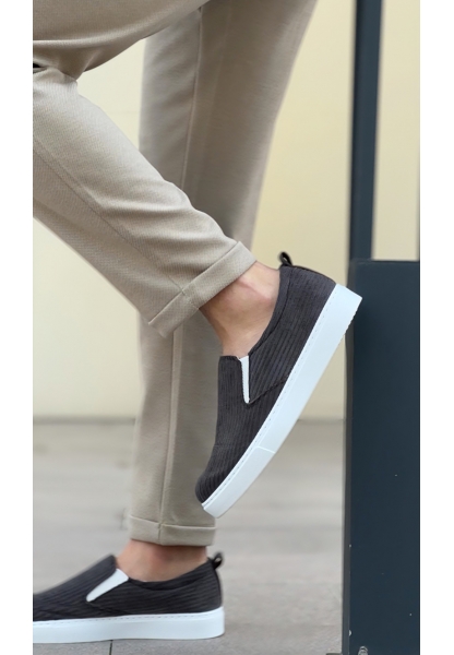 MirgeShoes Gri Bağcıksız Erkek Günlük Ayakkabı Kadife Kalın BYZ Taban MRG010602657