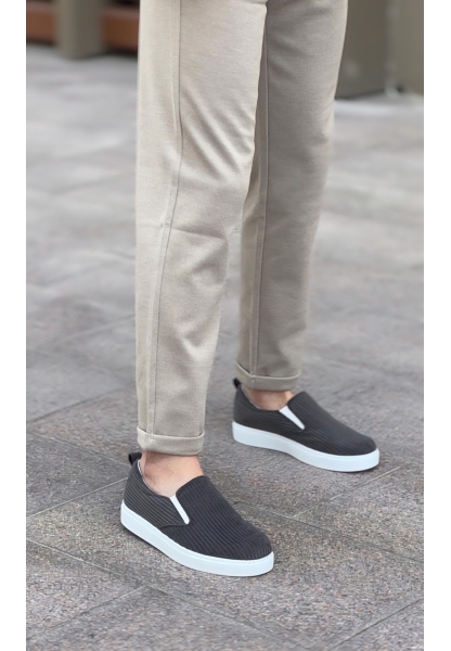 MirgeShoes Gri Bağcıksız Erkek Günlük Ayakkabı Kadife Kalın BYZ Taban MRG010602657
