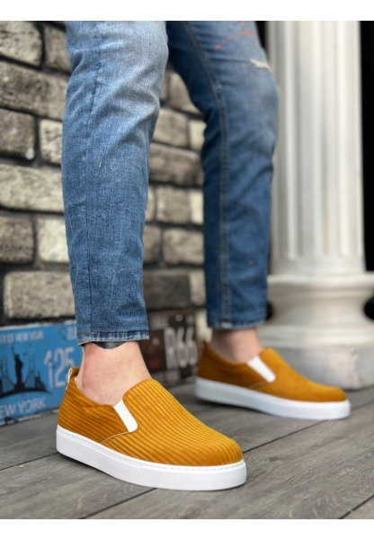 MirgeShoes Hardal Bağcıksız Erkek Günlük Ayakkabı Kadife Kalın BYZ Taban MRG010602657