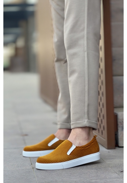 MirgeShoes Hardal Bağcıksız Erkek Günlük Ayakkabı Kadife Kalın BYZ Taban MRG010602657