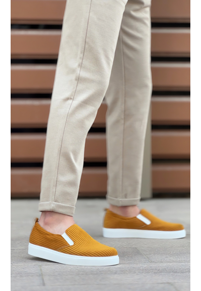 MirgeShoes Hardal Bağcıksız Erkek Günlük Ayakkabı Kadife Kalın BYZ Taban MRG010602657