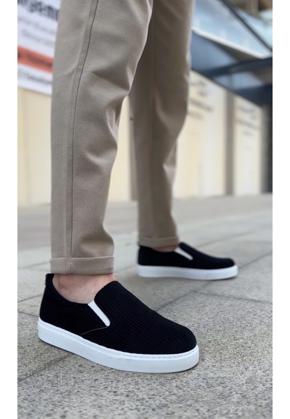 MirgeShoes Siyah Bağcıksız Erkek Günlük Ayakkabı Kadife Kalın BYZ Taban MRG010602657