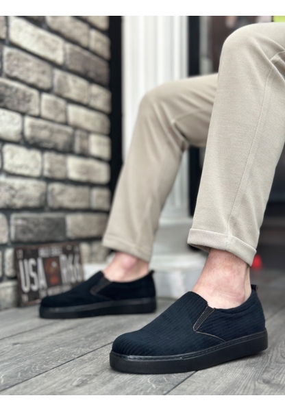 MirgeShoes Siyah Bağcıksız Erkek Günlük Ayakkabı Kadife Kalın SYH Taban MRG010602657