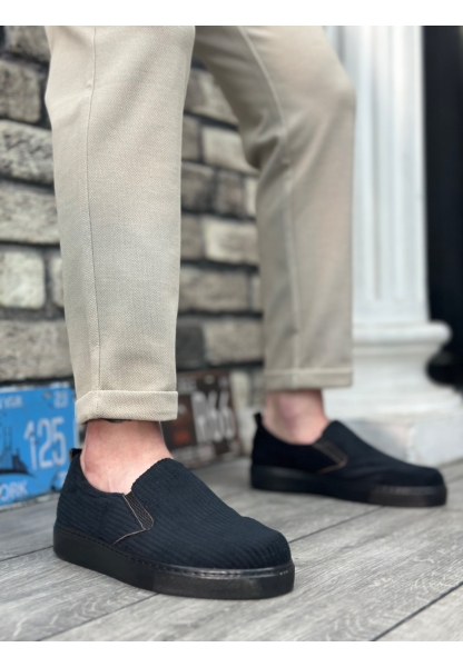 MirgeShoes Siyah Bağcıksız Erkek Günlük Ayakkabı Kadife Kalın SYH Taban MRG010602657