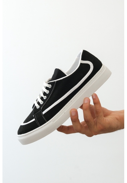 MirgeShoes Siyah Bağcıklı Erkek Spor Ayakkabı Deri Tozu Kalın BYZ Taban MRG010602669