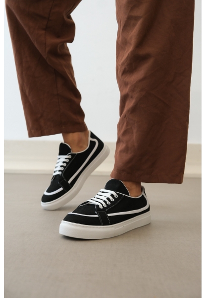 MirgeShoes Siyah Bağcıklı Erkek Spor Ayakkabı Deri Tozu Kalın BYZ Taban MRG010602669