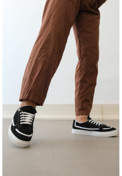 MirgeShoes Siyah Bağcıklı Erkek Spor Ayakkabı Deri Tozu Kalın BYZ Taban MRG010602669