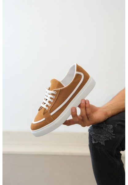 MirgeShoes Taba Bağcıklı Erkek Spor Ayakkabı Deri Tozu Kalın BYZ Taban MRG010602669