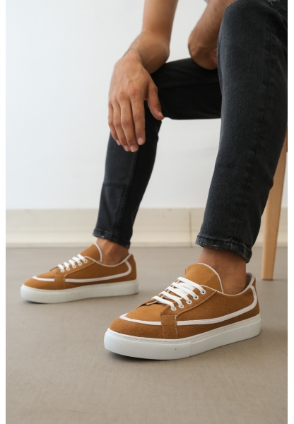 MirgeShoes Taba Bağcıklı Erkek Spor Ayakkabı Deri Tozu Kalın BYZ Taban MRG010602669