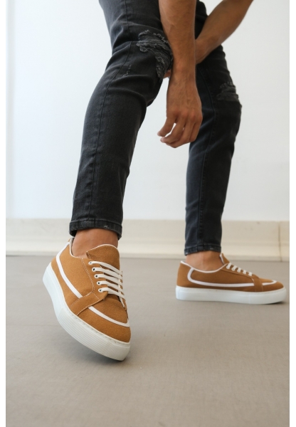 MirgeShoes Taba Bağcıklı Erkek Spor Ayakkabı Deri Tozu Kalın BYZ Taban MRG010602669